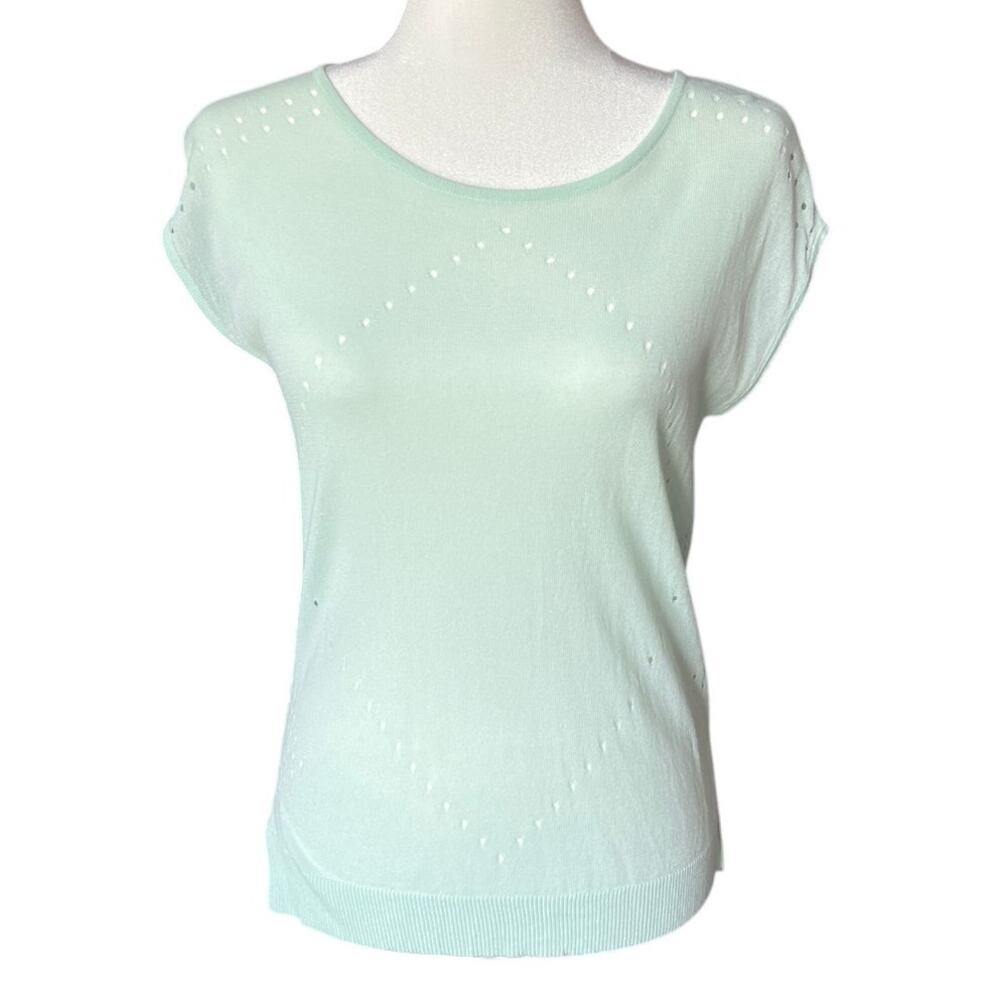 Evolution by Cyrus Lightweight Sheer Knit Shirt Women's Size S Green Sleeveless